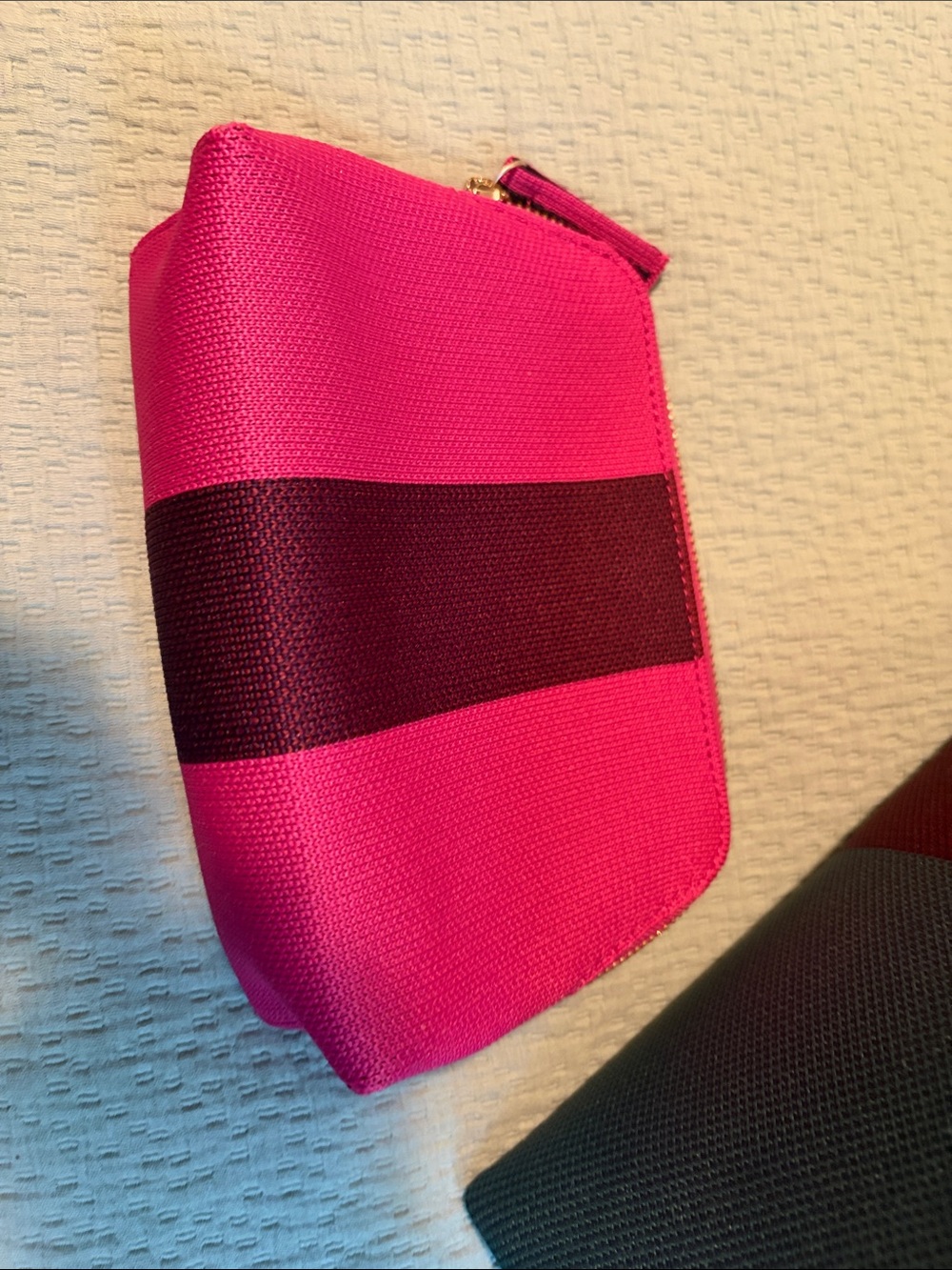 Rothy’s striped cosmetic pouches - dark green, plum & hot pink - Picture 4 of 7